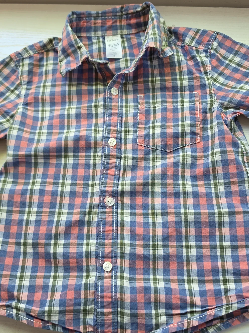 Carter's Coral, Navy & Olive Plaid Button-Up Shirt